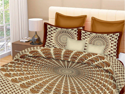 sr enterprises Cotton Double Flat 104 TC Floral Bedsheet(Pack of 1, Brown/Multi Color)