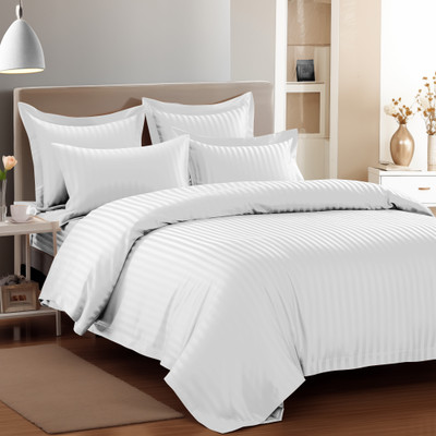 Story@home Microfiber Double Flat 300 TC Striped Bedsheet(Pack of 1, White)