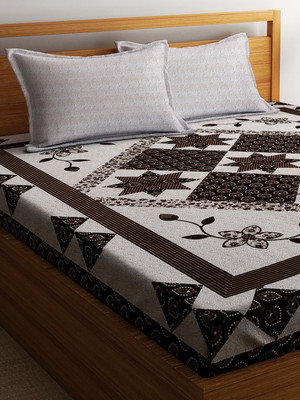 Home Sizzler 210 TC Polycotton Double Motifs Flat Bedsheet(Pack of 1, Brown)