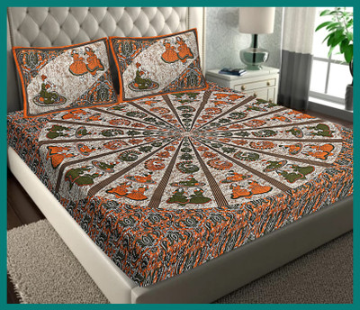 JAIPUR PRINTS Cotton Double Flat 240 TC Jaipuri Prints Bedsheet(Pack of 1, Brown)