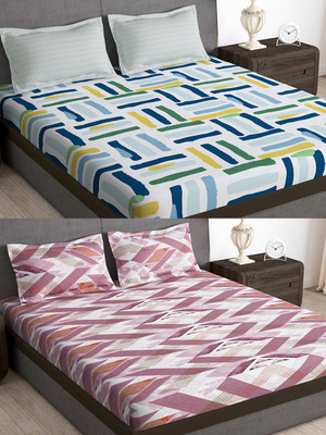 Story@home 180 TC Microfiber Double Abstract Flat Bedsheet(Pack of 1, Blue, Pink)