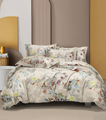 AVINYA 244 TC Cotton Single Floral Fitted (Elastic) Bedsheet(Pack of 1, Brwon Leaf)