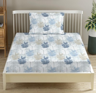 Trance Home Linen 180 TC Cotton Single Printed Flat Bedsheet(Pack of 1, Ferns Blue)