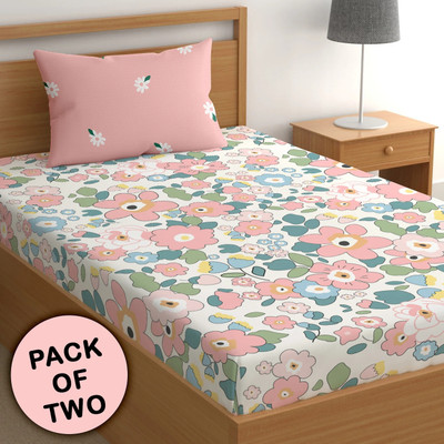 CG Homes Cotton Single Flat 160 TC Printed Bedsheet(Pack of 2, Multicolor)