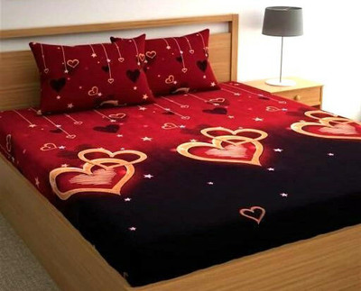 GANPATIFABRIC 300 TC Polycotton Double Printed Flat Bedsheet(Pack of 1, 3D-Microfiber-Golden)