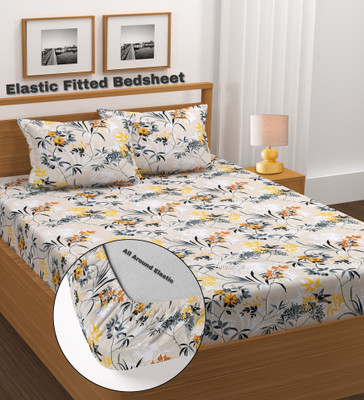 Amrange 210 TC Microfiber King 3D Printed Fitted (Elastic) Bedsheet(Pack of 1, Multicolor)