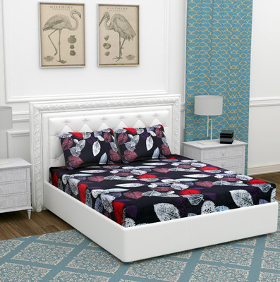 BEVI Microfiber Double Flat 300 TC Printed Bedsheet(Pack of 1, Black)