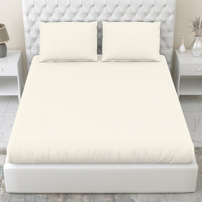haus & kinder Cotton King Fitted (Elastic) 300 TC Solid Bedsheet(Pack of 1, Ivory)