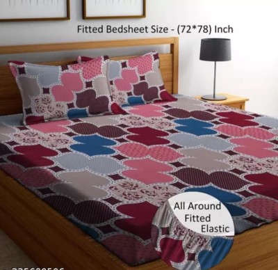 New Town 180 TC Cotton Queen Geometric Fitted (Elastic) Bedsheet(Pack of 1, R S Hub)
