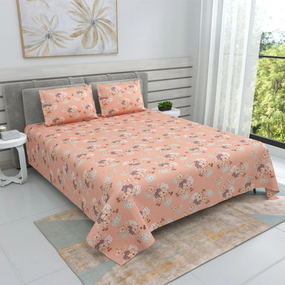 Dream Weaverz Cotton Super King Flat 220 TC Floral Bedsheet(Pack of 1, Orange)