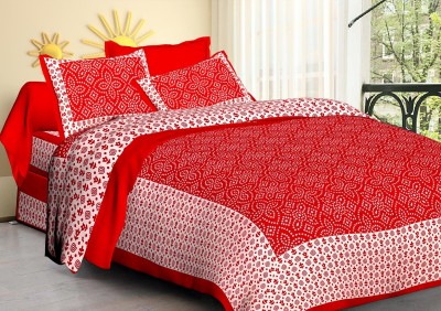 Elma 151 TC Cotton Double Jaipuri Prints Flat Bedsheet(Pack of 1, Red)