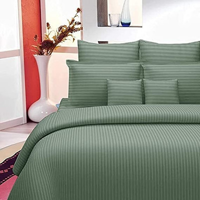 Hardeep 300 TC Satin Double Striped Flat Bedsheet(Pack of 1, Olive Green)