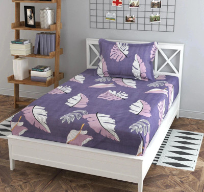 BLUEDOT Cotton Single Flat 200 TC Self Design Bedsheet(Pack of 1, Purple)