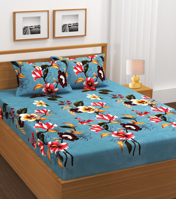 Crafteal Cotton King Fitted (Elastic) 210 TC Self Design Bedsheet(Pack of 1, Multicolor)