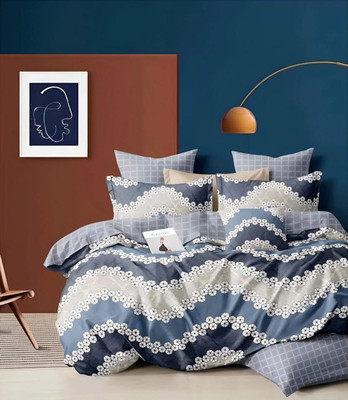 msenterprise Cotton Double Flat 144 TC Printed Bedsheet(Pack of 1, Blue)