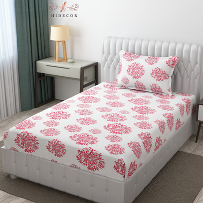 HIDECOR 280 TC Microfiber Single Floral Flat Bedsheet(Pack of 1, White (Mauve Print))