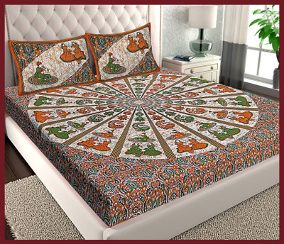 JAIPUR PRINTS Cotton Double Flat 144 TC Jaipuri Prints Bedsheet(Pack of 1, Brown)