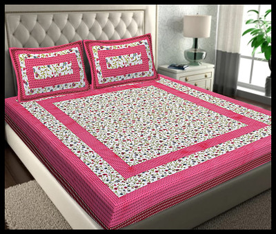 JAIPUR PRINTS 220 TC Cotton Double Printed Flat Bedsheet(Pack of 1, Pink)