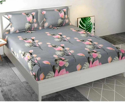 OLDENNA Cotton Double Flat 170 TC Printed Bedsheet(Pack of 1, Grey)