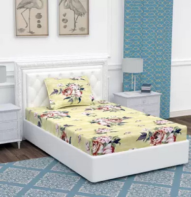 TURIYA Microfiber Single Flat 180 TC Floral Bedsheet(Pack of 1, Lemon)