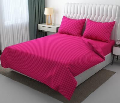 TURIYA Polycotton Double Flat 150 TC Checkered Bedsheet(Pack of 1, Magenta)