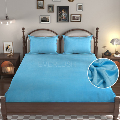 EVERLUSH Velvet King Fitted (Elastic) 400 TC Floral Bedsheet(Pack of 1, Aqua)