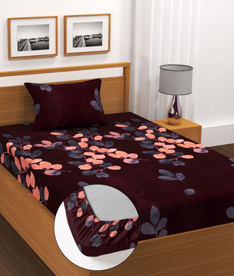 BLUEDOT Cotton Single Fitted (Elastic) 210 TC Floral Bedsheet(Pack of 1, Multicolor)
