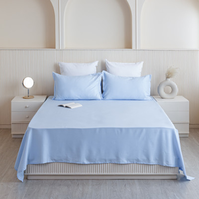 HOMEMONDE Cotton Single Flat 210 TC Solid Bedsheet(Pack of 1, Sky Blue)