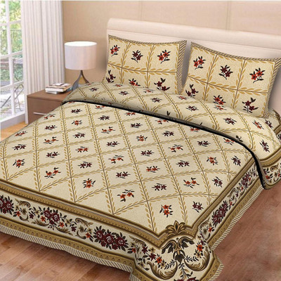 ROOP JYOTI Cotton Double Flat 180 TC Printed Bedsheet(Pack of 1, Multicolor)