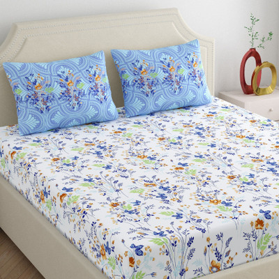 Home Ecstasy Cotton King Flat 300 TC Floral Bedsheet(Pack of 1, Purple)