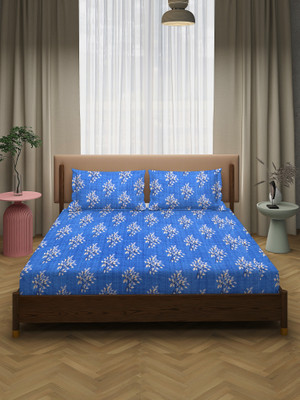 EVOKK INDIA Microfiber Double Flat 144 TC 3D Printed Bedsheet(Pack of 1, Blue)