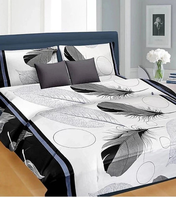 RADHERADHE 104 TC Polycotton Double Printed Flat Bedsheet(Pack of 1, White)