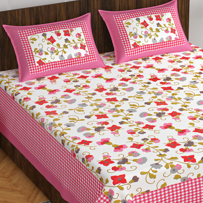 Indian Royal Fashion Cotton Double Flat 144 TC Floral Bedsheet(Pack of 1, Pink)