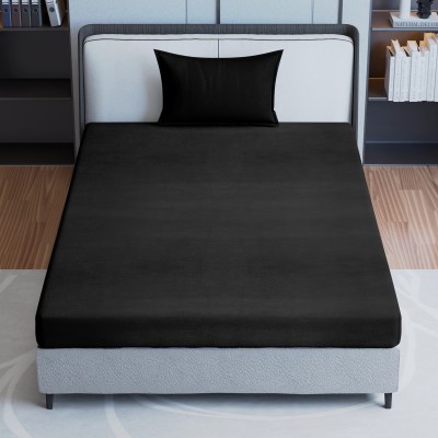 Pro Linen 300 TC Cotton Single Solid Flat Bedsheet(Pack of 1, Black)