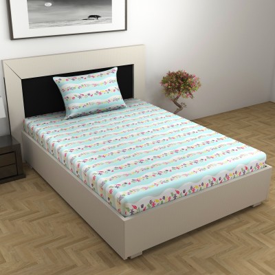 Divine Casa 144 TC Cotton Single Printed Flat Bedsheet(Pack of 1, Light Blue)