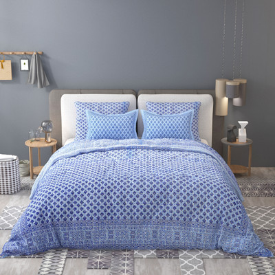 Dreamwrap Cotton Double Flat 244 TC Printed Bedsheet(Pack of 1, Blue)