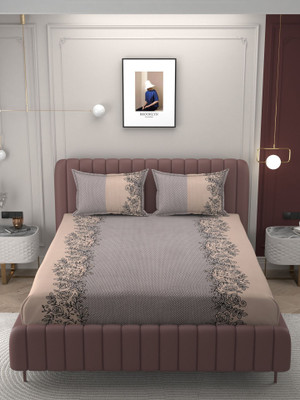 BELVOSTUM Cotton Double Flat 250 TC Floral Bedsheet(Pack of 1, Beige)