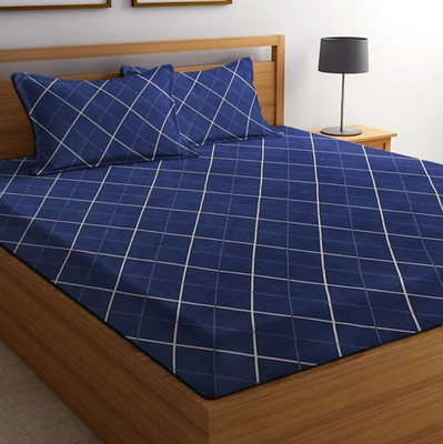 Homefab India 140 TC Microfiber Double Printed Flat Bedsheet(Pack of 1, Dark Blue)
