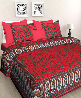 JAIPUR PRINTS Cotton Double Flat 144 TC Jaipuri Prints Bedsheet(Pack of 1, Red)