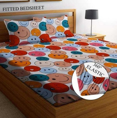 msharn Cotton King Fitted (Elastic) 244 TC Printed Bedsheet(Pack of 1, Multicolor)