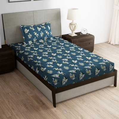 Story@home 180 TC Microfiber Single Printed Flat Bedsheet(Pack of 1, Blue)