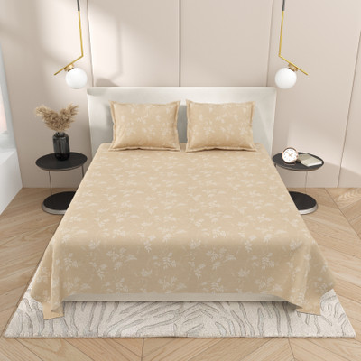 feya Cotton King Flat 180 TC Printed Bedsheet(Pack of 1, Beige)