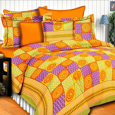 E ELMA Cotton Double Flat 210 TC Jaipuri Prints Bedsheet(Pack of 1, Green)