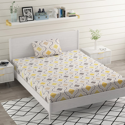 BROMWICK 300 TC Microfiber Single 3D Printed Flat Bedsheet(Pack of 1, Yellow Beige)