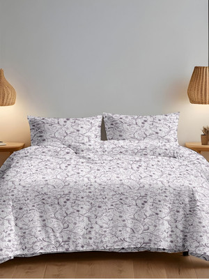 SLEEPING OWLS Cotton Double Flat 144 TC Floral Bedsheet(Pack of 1, Grey)