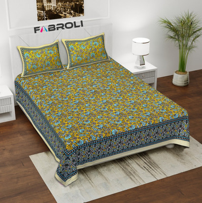 Fabroli 240 TC Cotton King Jaipuri Prints Flat Bedsheet(Pack of 1, ELE 04 MUSTARD)