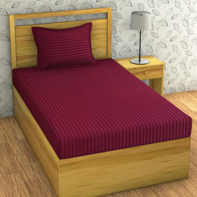 OICHY 280 TC Microfiber Single Striped Flat Bedsheet(Pack of 1, Dark Wine)