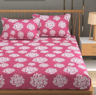 Anand Creative Store Cotton Double, King, Queen Fitted (Elastic) 244 TC Floral Bedsheet(Pack of 1, Pink)