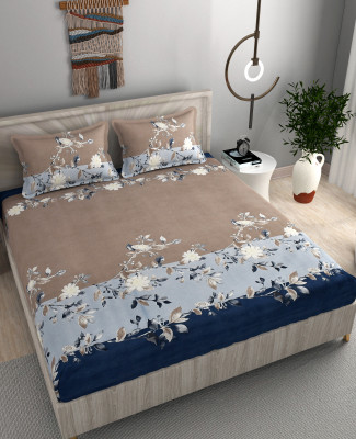 STAR TEX 220 TC Polycotton King Abstract Fitted (Elastic) Bedsheet(Pack of 1, Blue)