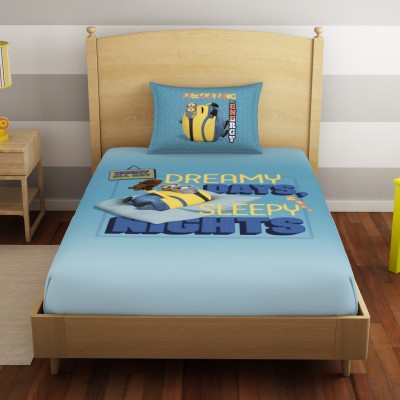 SPACES 180 TC Cotton Single Cartoon Flat Bedsheet(Pack of 1, ICE BLUE)